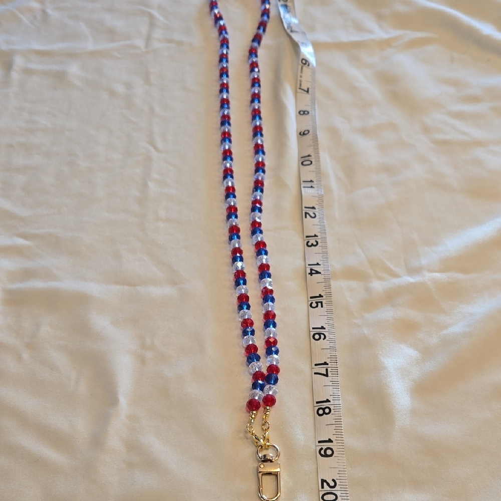 Red, Blue, and White Beaded Lanyard